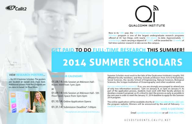 UCSD Qualcomm Institute Calit2 Summer Undergraduate Research Scholar Program